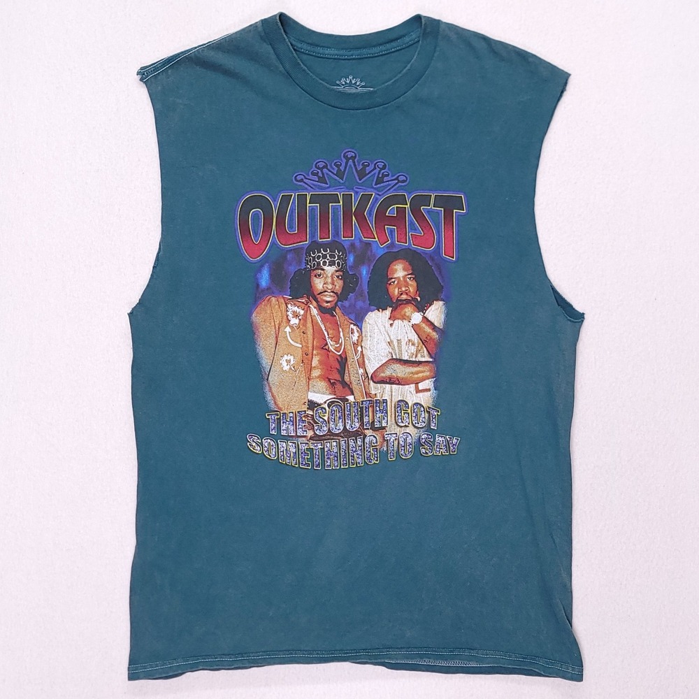 Outkast The South Got Something To Say Graphic Muscle Tee Mens Medium Teal Blue